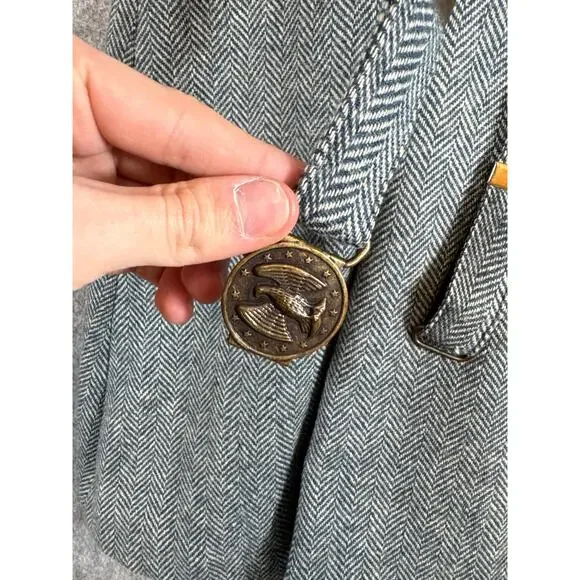 Vintage 60s Jeune Leique Cherberg Shirt Dress Womens Small Gray Herringbone Wool - Picture 5 of 8